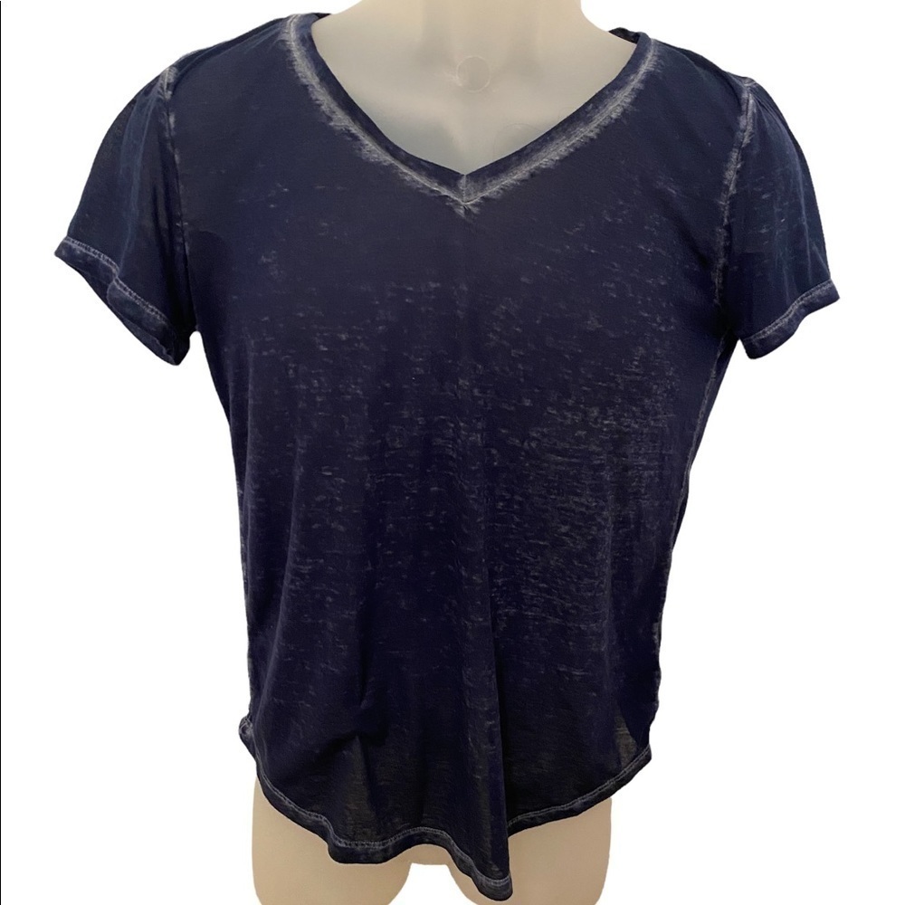 STYLE & CO Navy Distressed Sheer Top Shirt PM